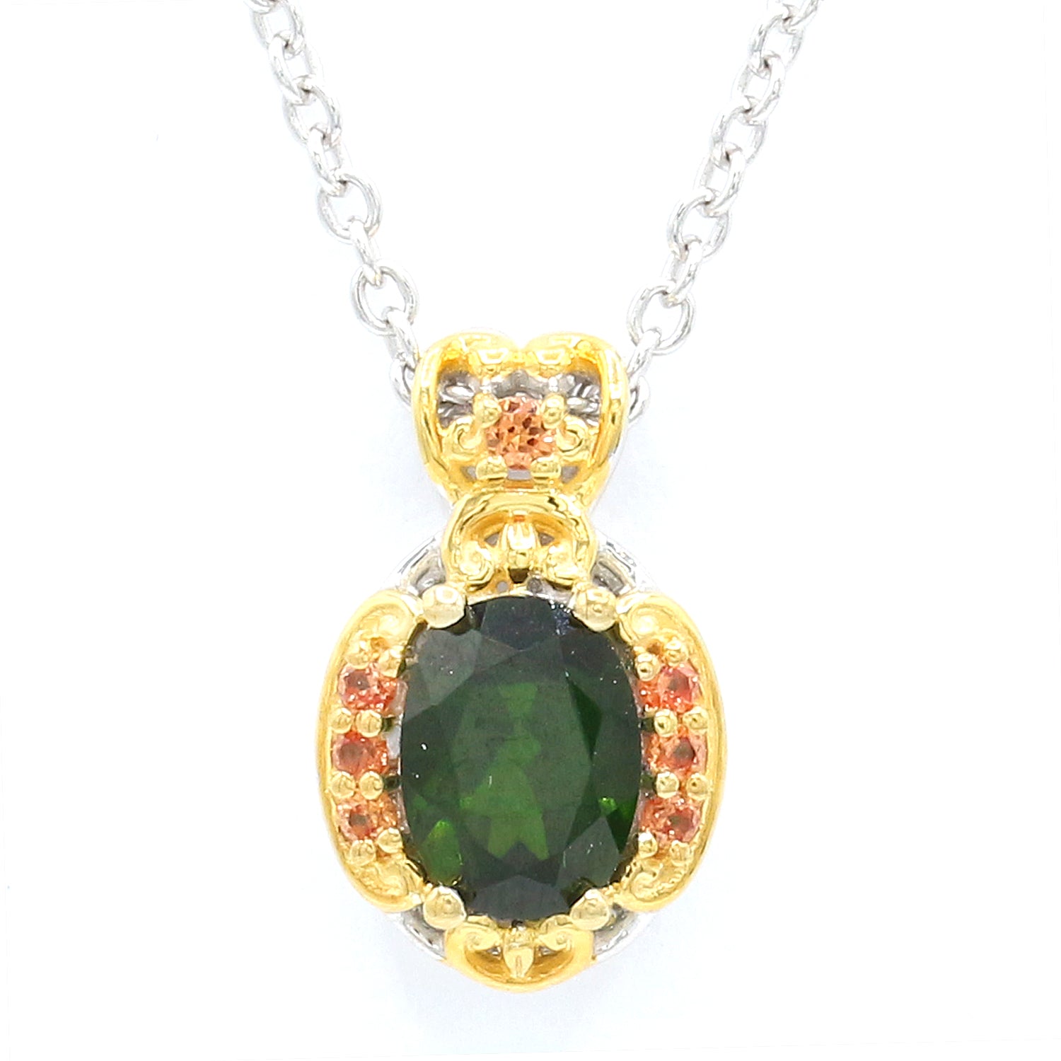 Gems en Vogue 1.58ctw Chrome Diopside & Orange Sapphire Pendant