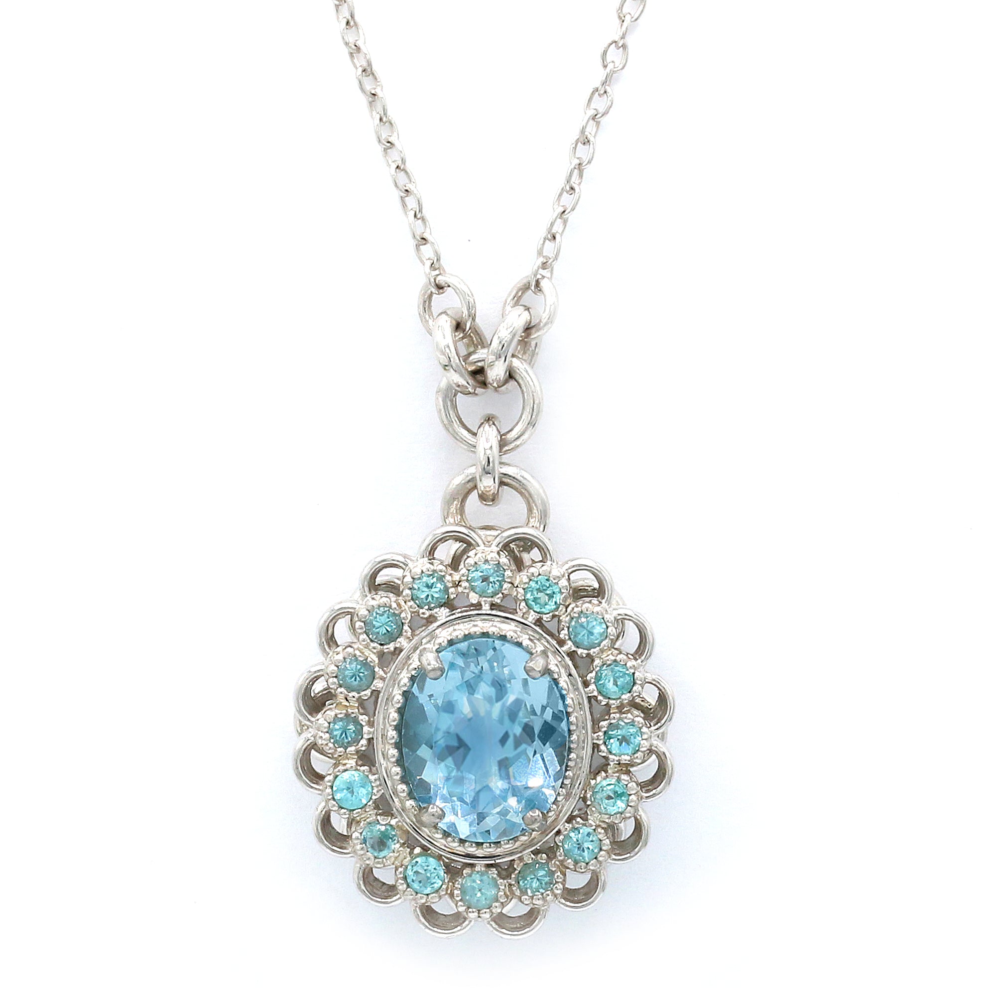 Hall of Jewels 5.10ctw Ice Blue Topaz & Apatite Halo Pendant
