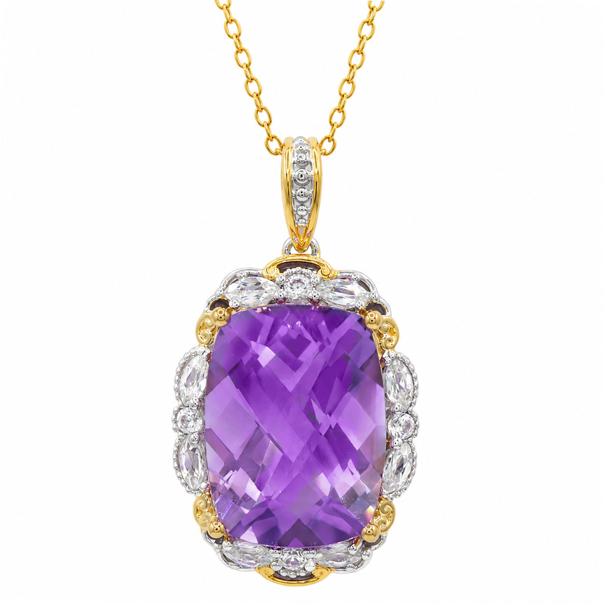 Pendentif Cœur en Améthyste Rose et Zircon Blanc 4.83 carats total de Gems en Vogue