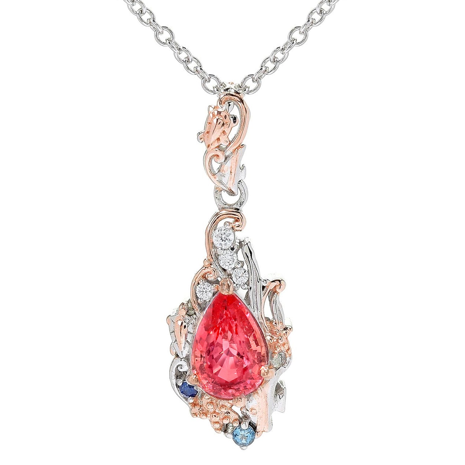 Limited Edition Gems en Vogue Luxe, One-of-a-Kind 2.22ctw Padparadscha Sapphire & Multi Gemstones Sealife Pendant