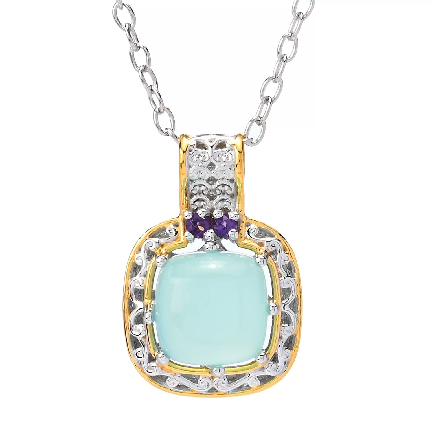 Gems en Vogue Seafoam Chalcedony & Amethyst Pendant