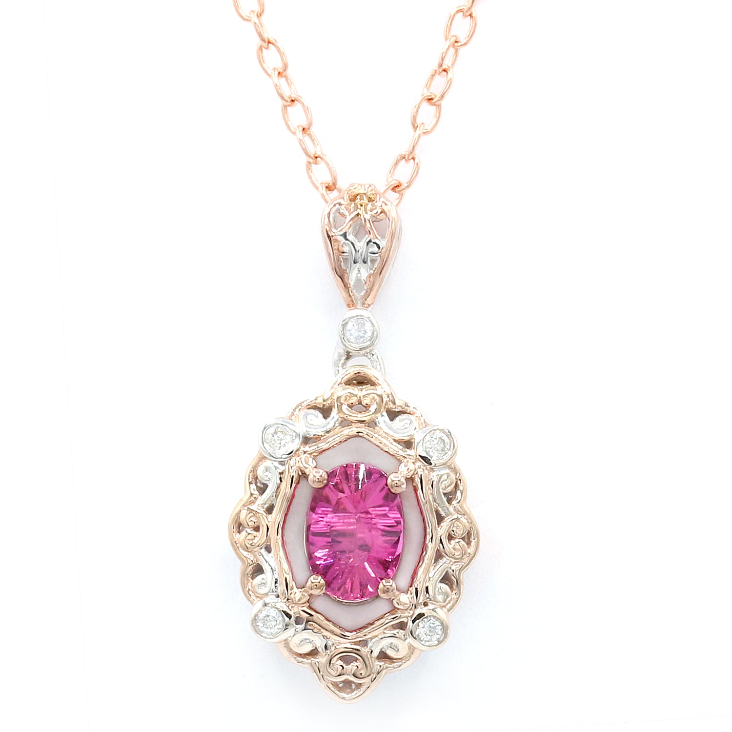 Gems en Vogue 0.86ctw Millennium Cut Pink Tourmaline & Diamond Pendant