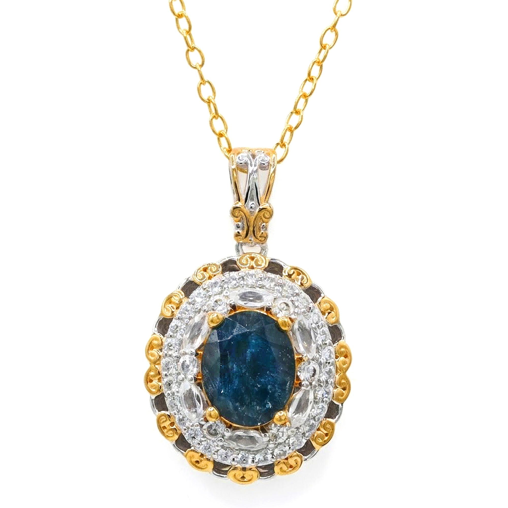 Gems en Vogue One-of-a-Kind 24K Palladium Silver 4.68ctw Tanzanian Aquamarine & White Zircon Halo Pendant