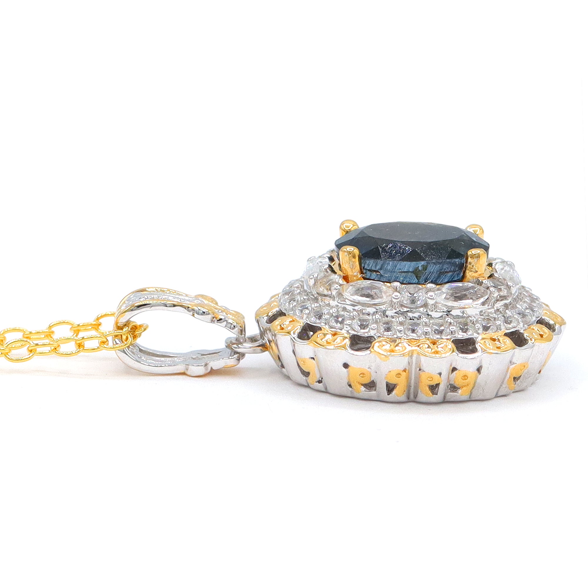 Gems en Vogue One-of-a-Kind 24K Palladium Silver 4.68ctw Tanzanian Aquamarine & White Zircon Halo Pendant