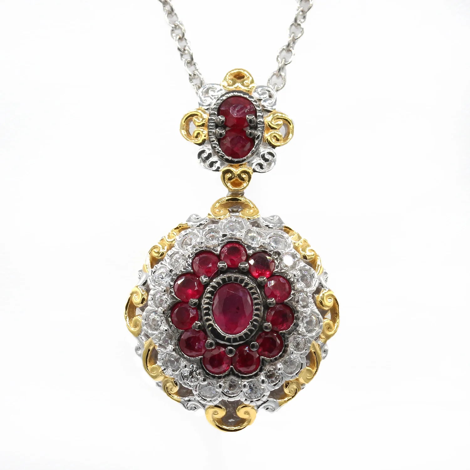 Gems en Vogue 2.01ctw Ruby & White Zircon Halo Pendant