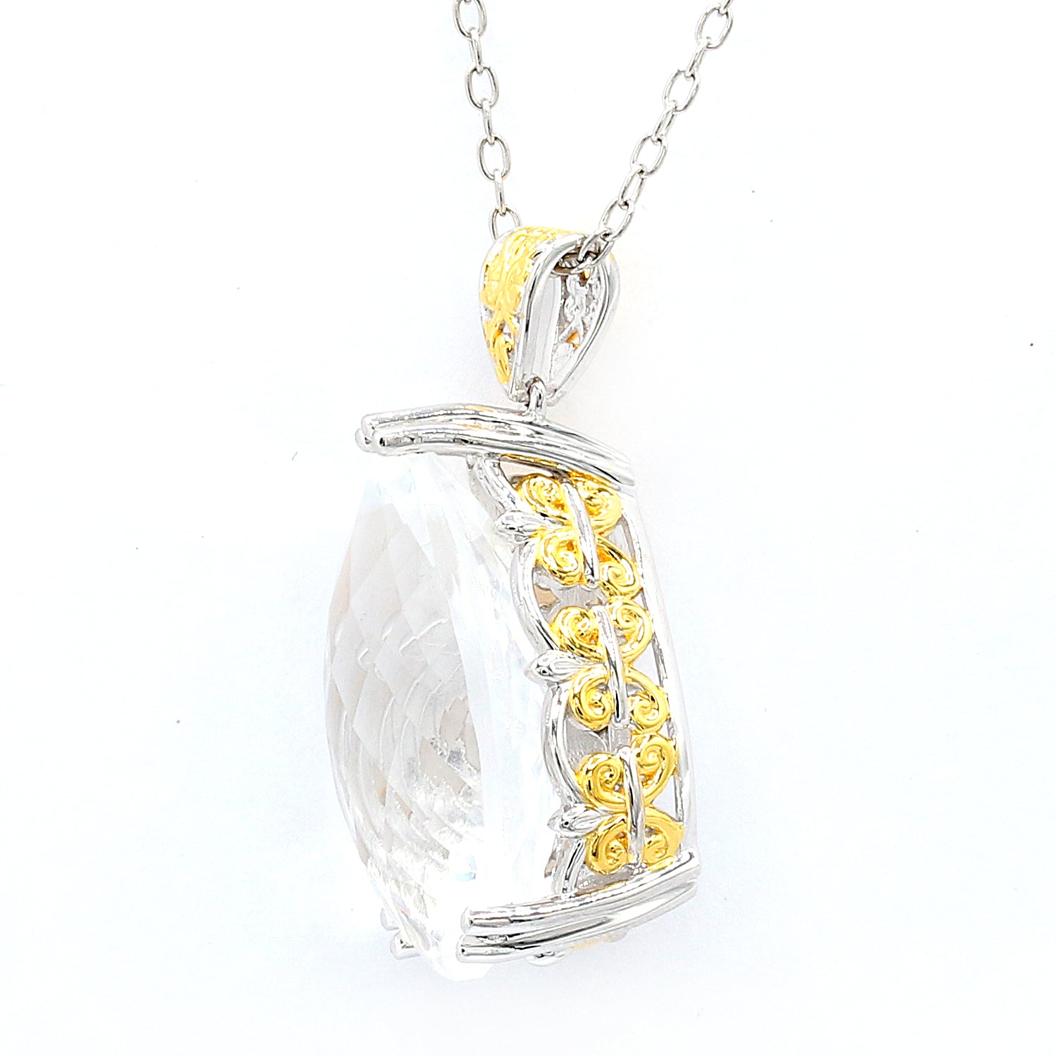 Gems en Vogue 18.00ctw Pear Checktop Clear Quartz Pendant