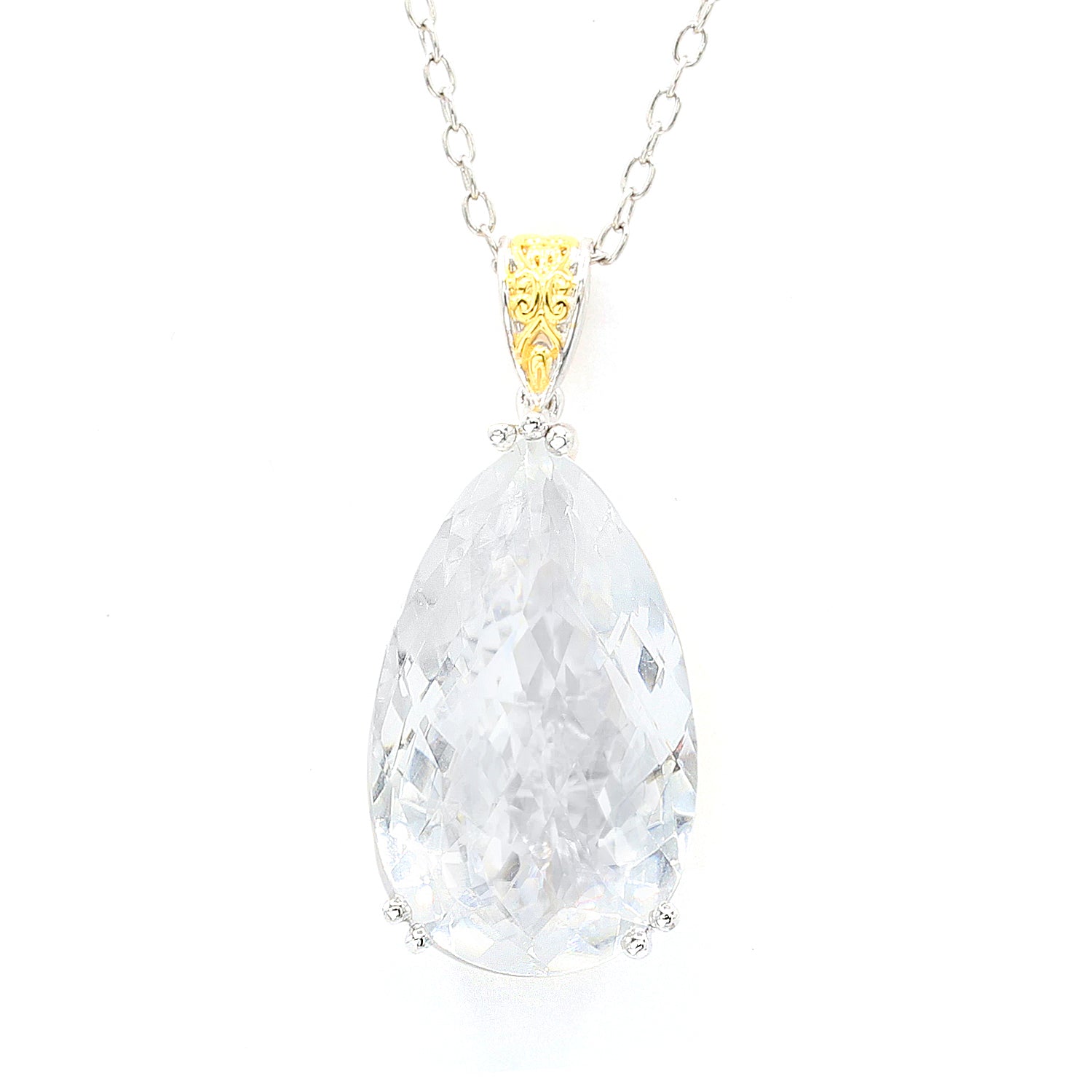 Gems en Vogue 18.00ctw Pear Checktop Clear Quartz Pendant