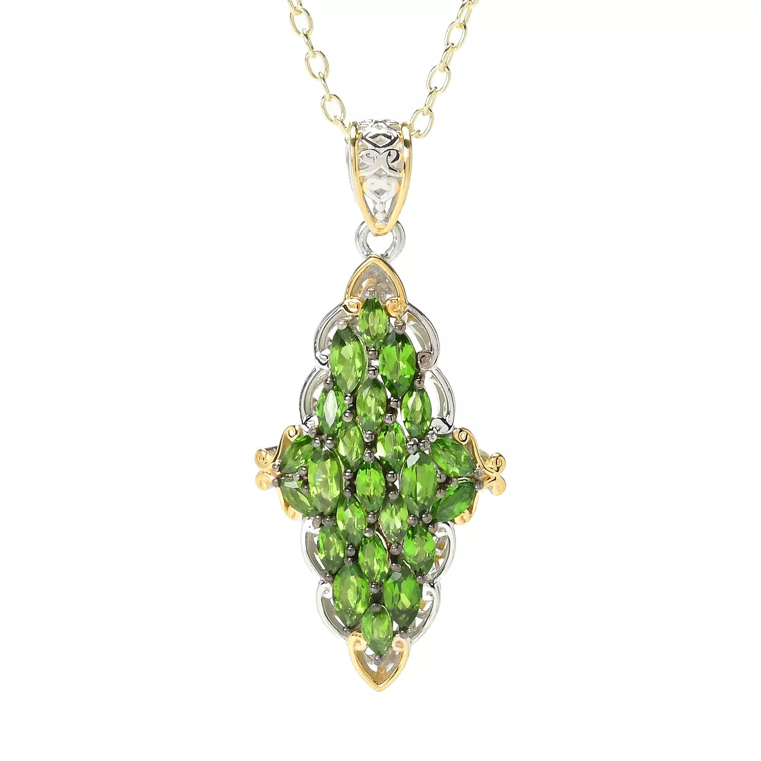 Gems en Vogue 2.49ctw Chrome Diopside Marquise Cluster Pendant