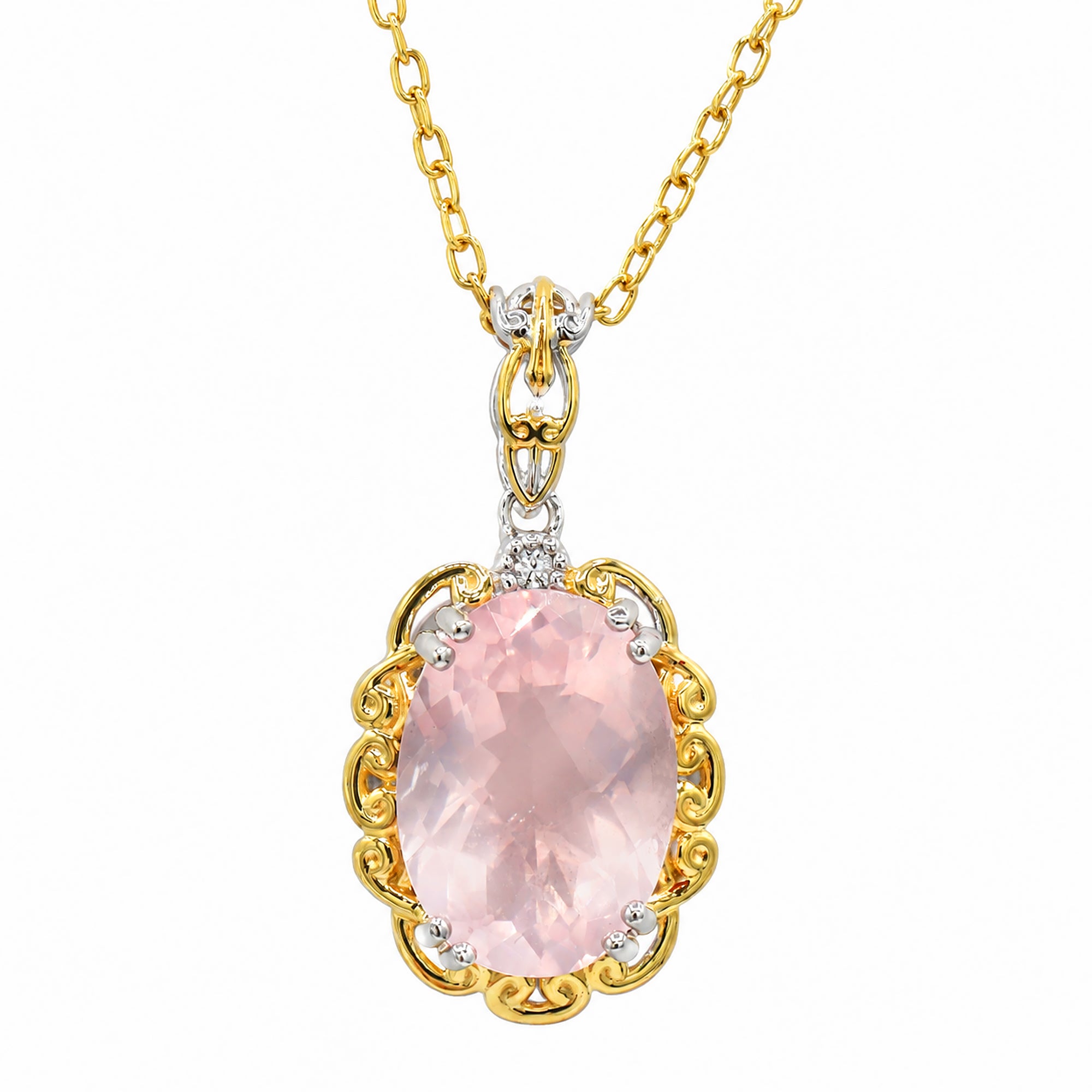 Gems en Vogue 24K Palladium Silver 5.34ctw Rose Quartz & White Zircon Pendant
