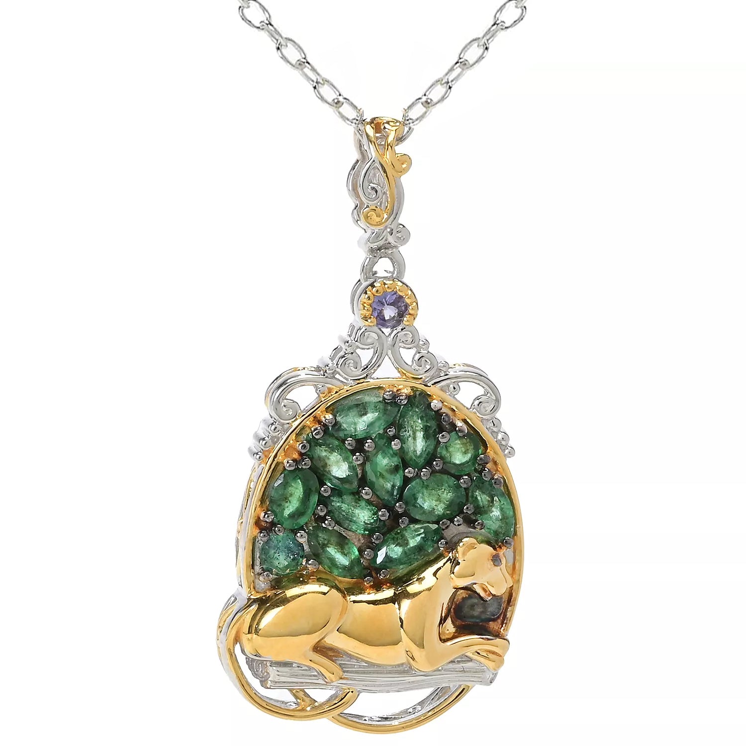 Gems en Vogue 1.68ctw Grizzly Emerald & Tanzanite Panther Pendant