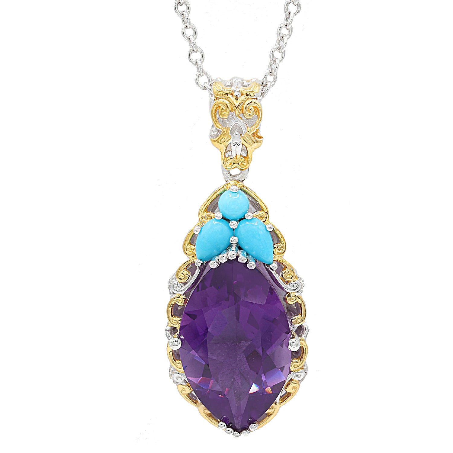 Gems en Vogue 7.67ctw African Amethyst & Sleeping Beauty Turquoise Pendant