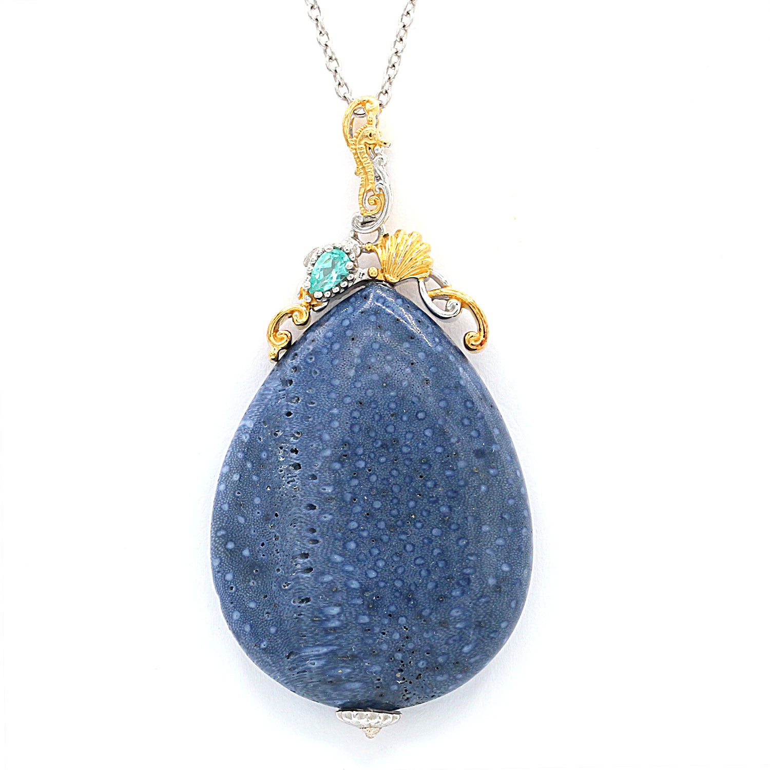 Gems en Vogue Blue Coral & Dauphin Apatite Seahorse & Shell Pendant