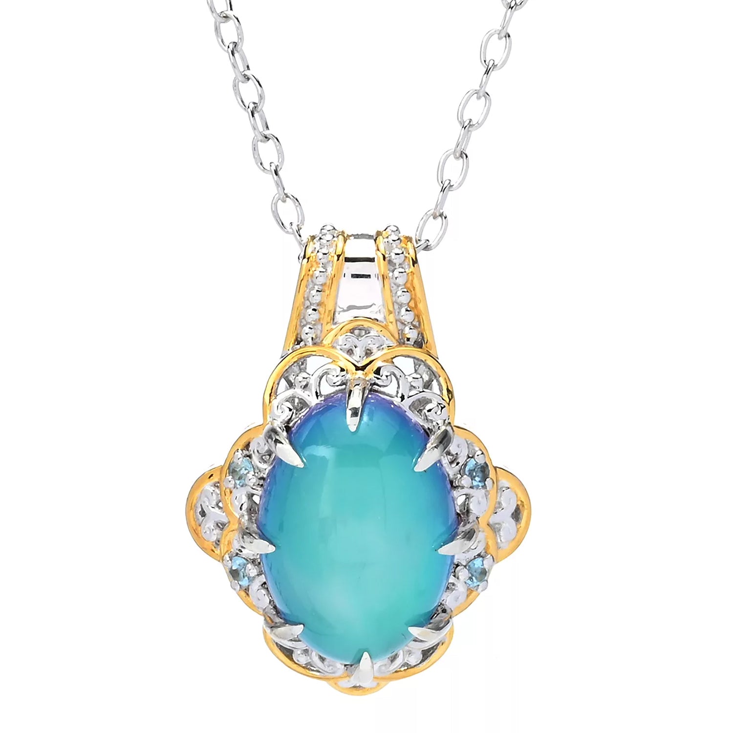 Gems en Vogue Teal Moonstone & Swiss Blue Topaz Pendant