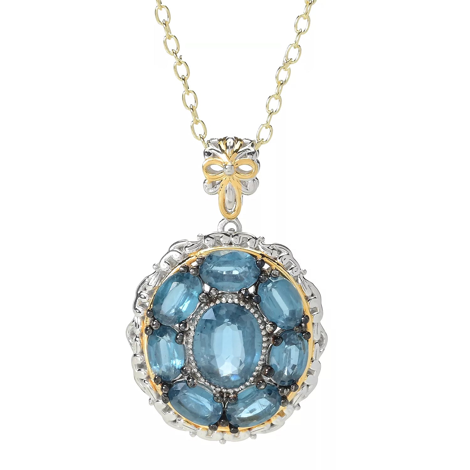 Gems en Vogue 6.52ctw Teal Kyanite Halo Pendant