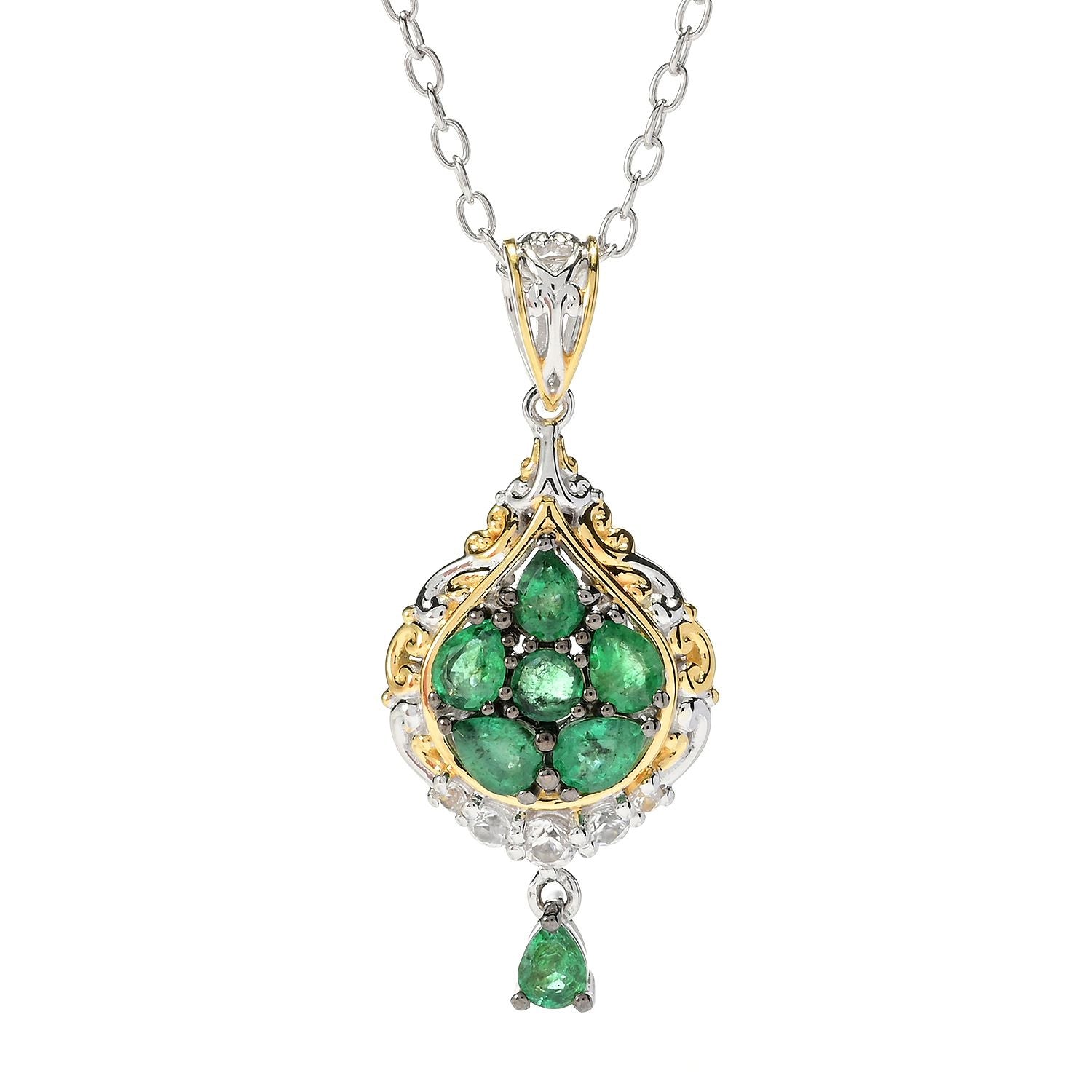 Gems en Vogue 1.10ctw Grizzly Emerald & White Zircon Pendant