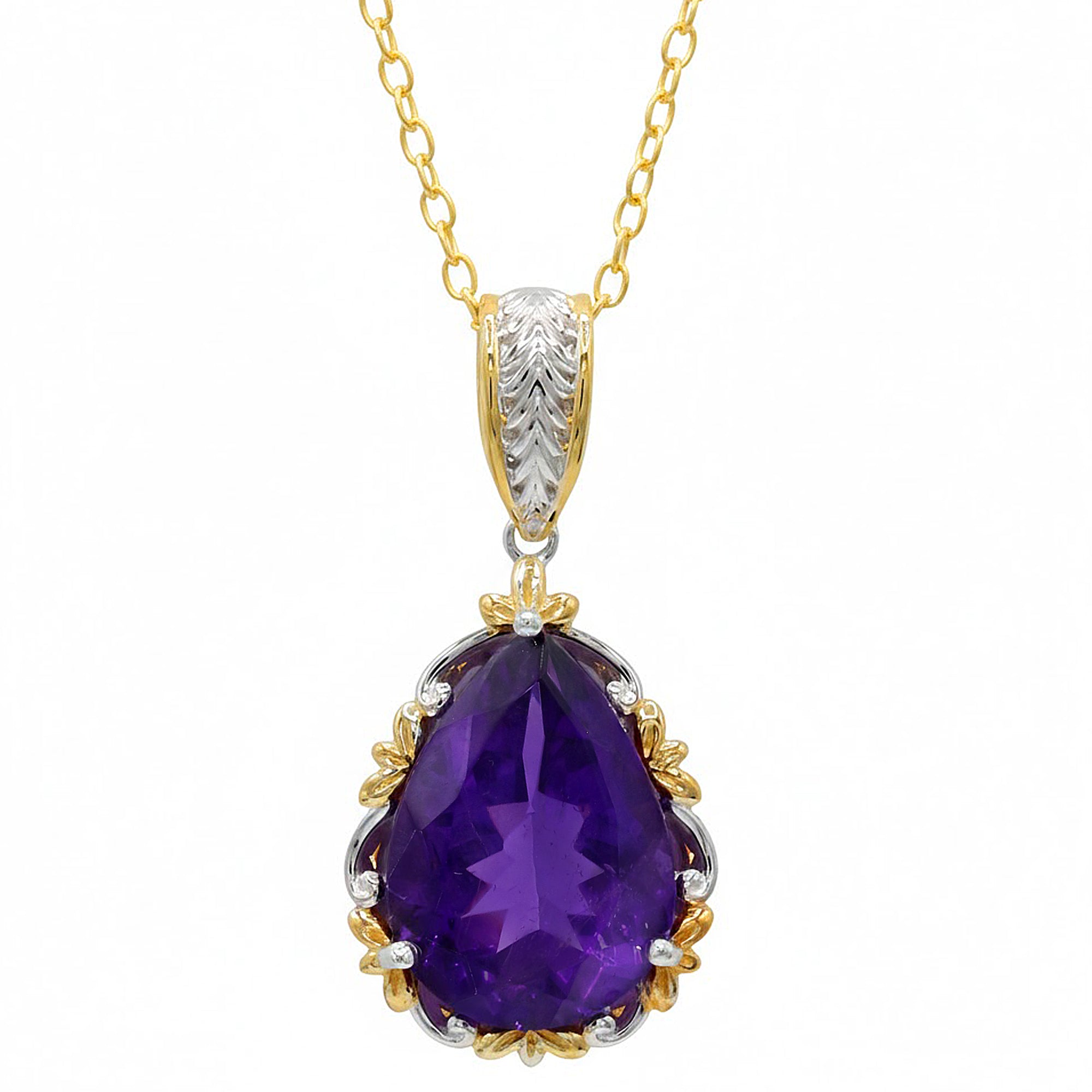 Gems en Vogue 24K Palladium Silver 9.20ctw Pear Shape Tanzanite Amethyst Pendant