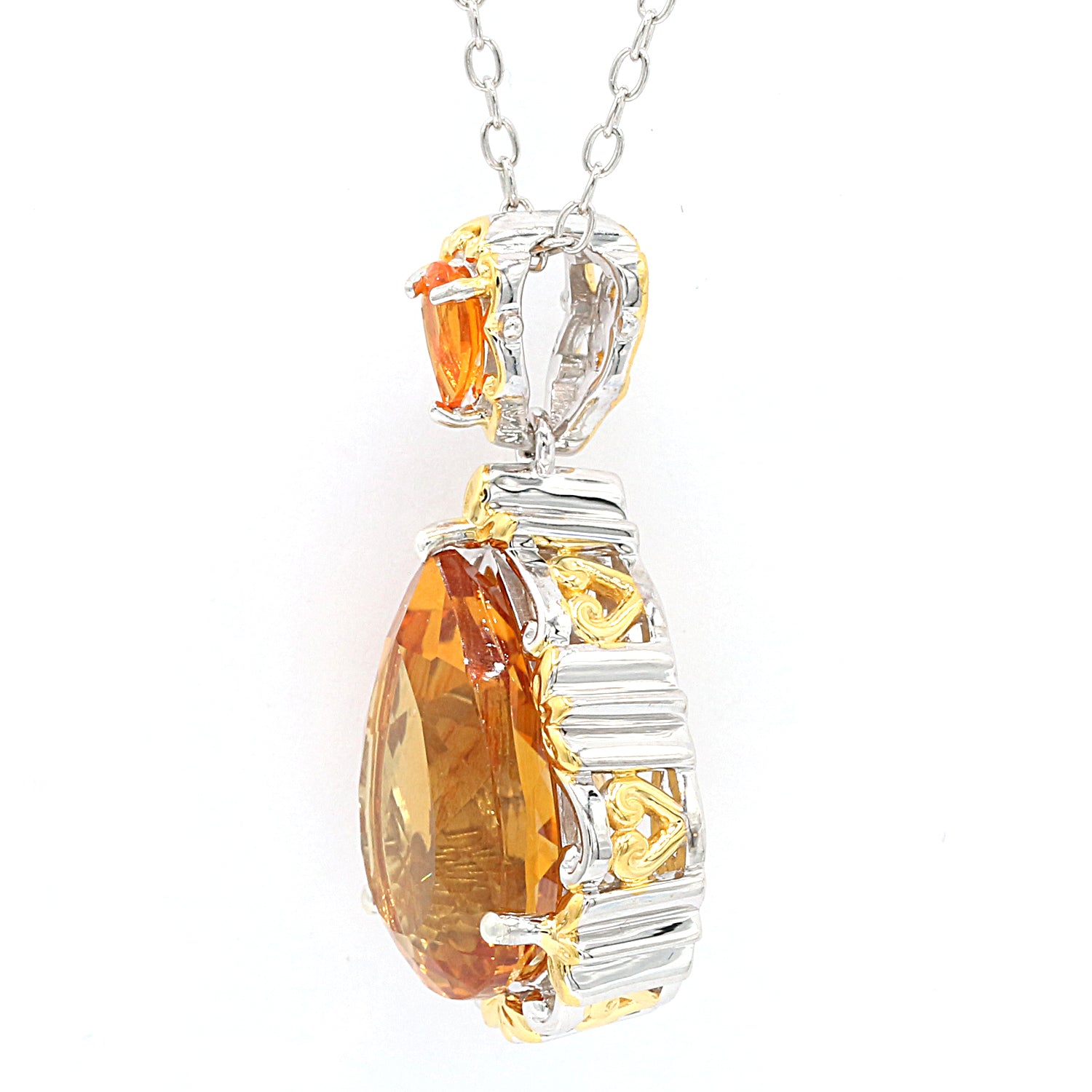 Gems en Vogue 10.25ctw Pearshaped Bolivian Fire Citrine & Fire Opal Pendant