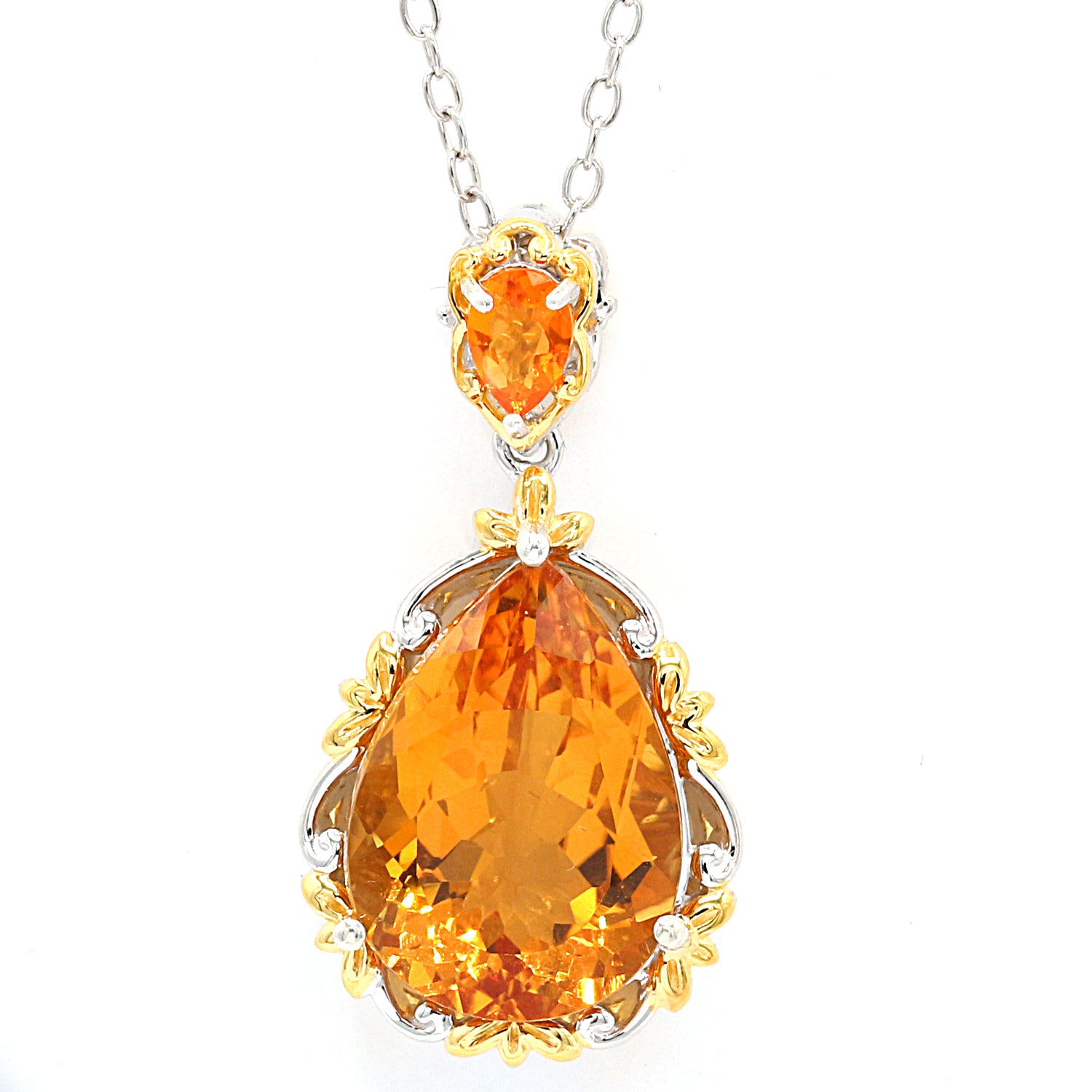 Gems en Vogue 10.25ctw Pearshaped Bolivian Fire Citrine & Fire Opal Pendant