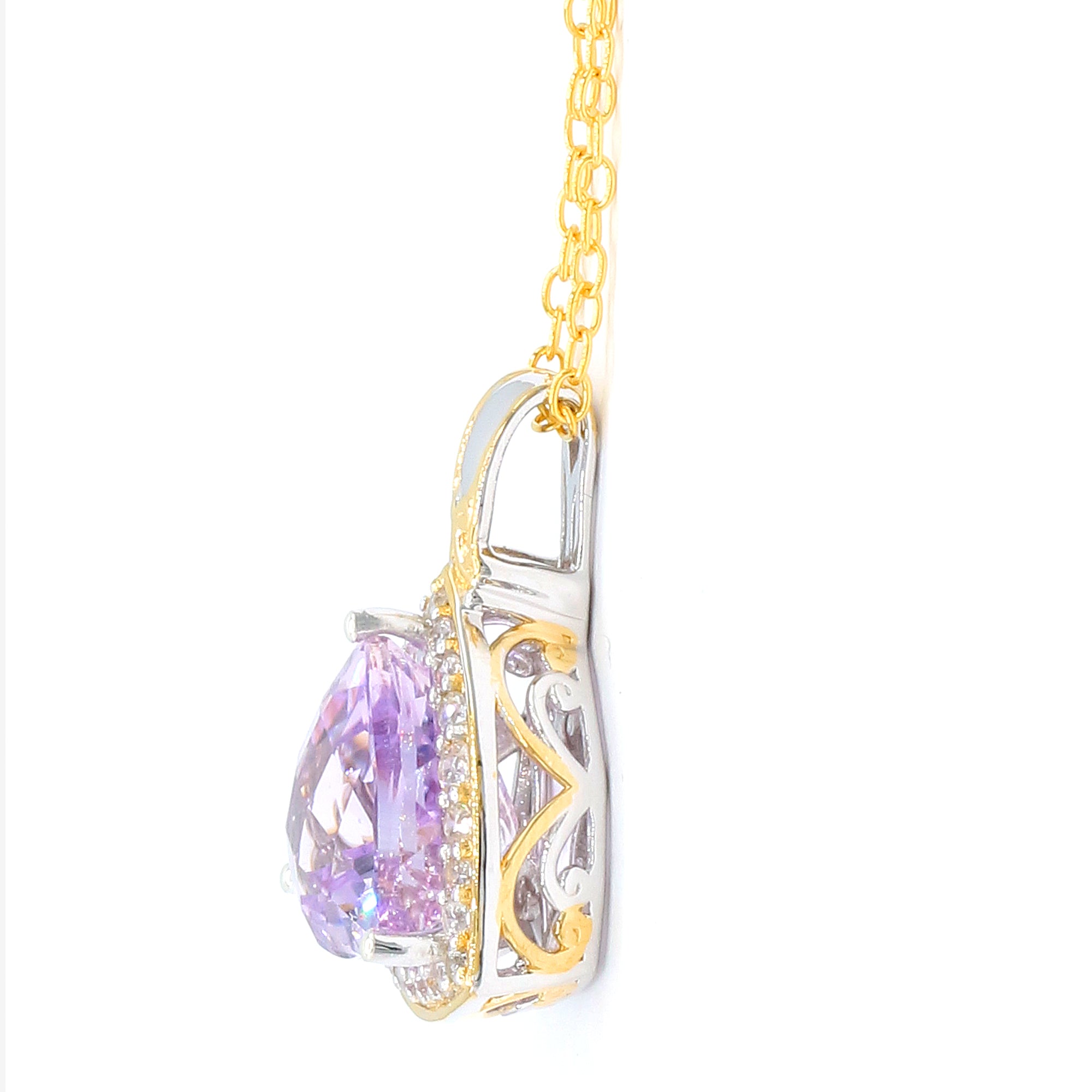 Gems en Vogue 24K Palladium Silver 6.42ctw Pink Amethyst & White Zircon Halo Pendant