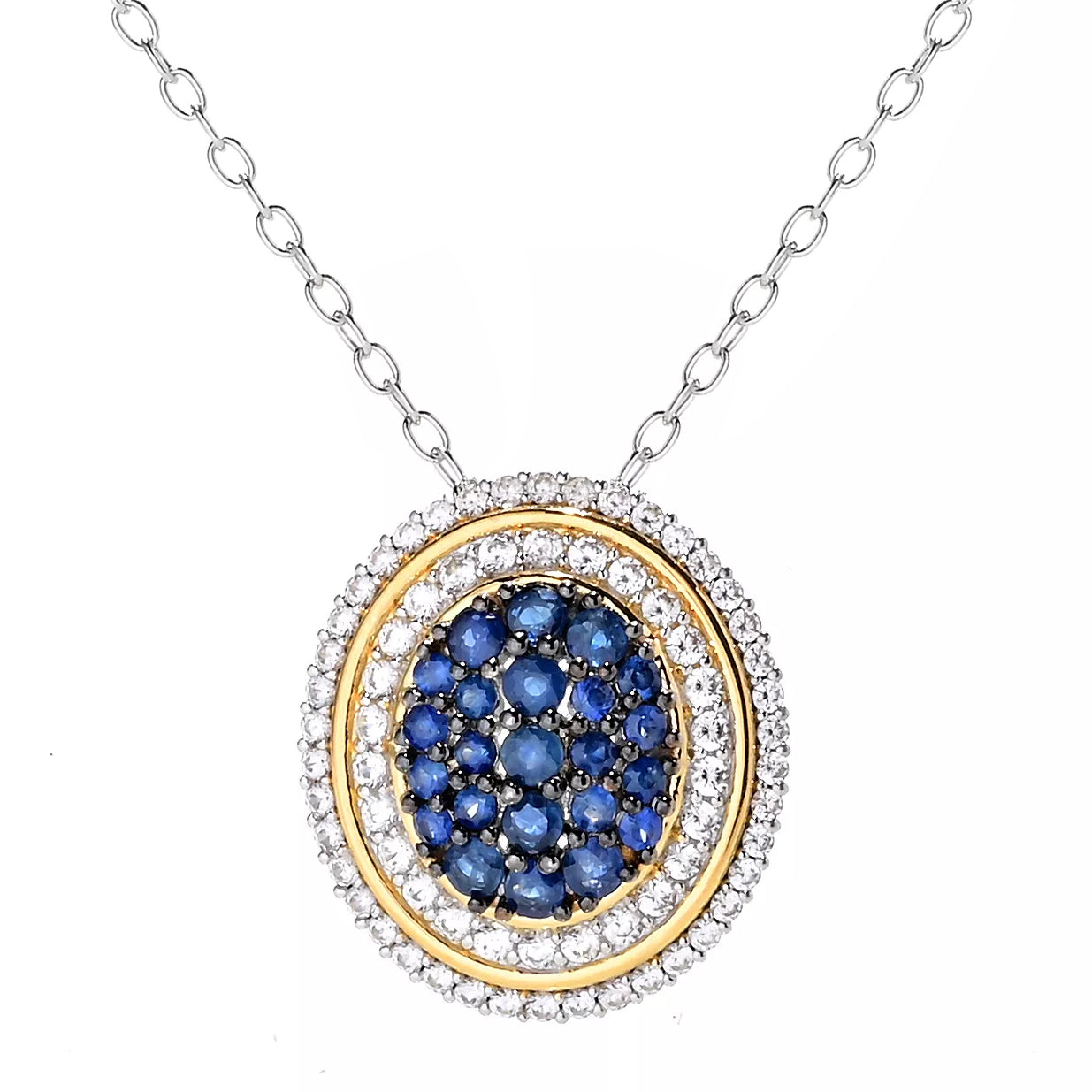 Gems en Vogue 2.46ctw Thai Blue Sapphire & White Zircon Cluster Pendant