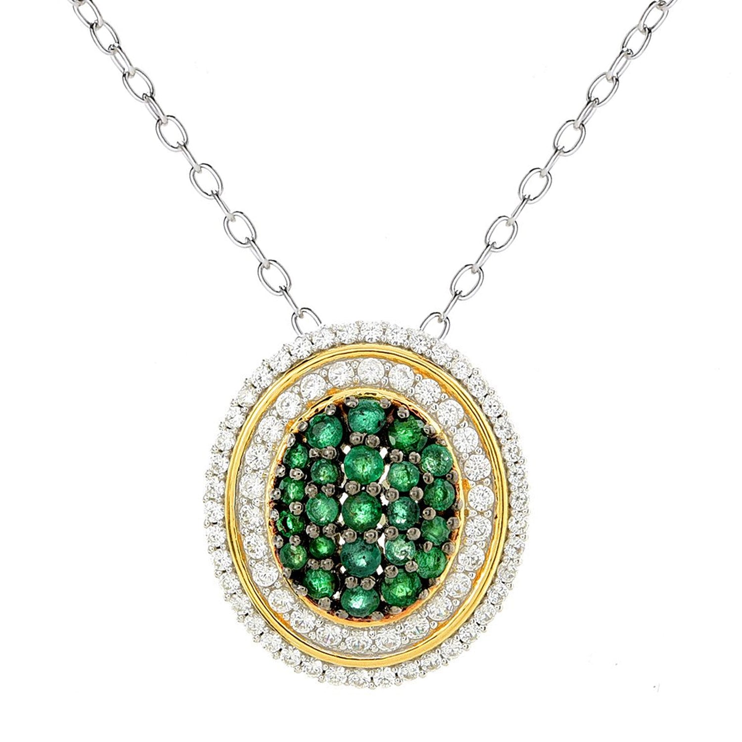 Gems en Vogue 2.46ctw Grizzly Emerald & White Zircon Cluster Pendant