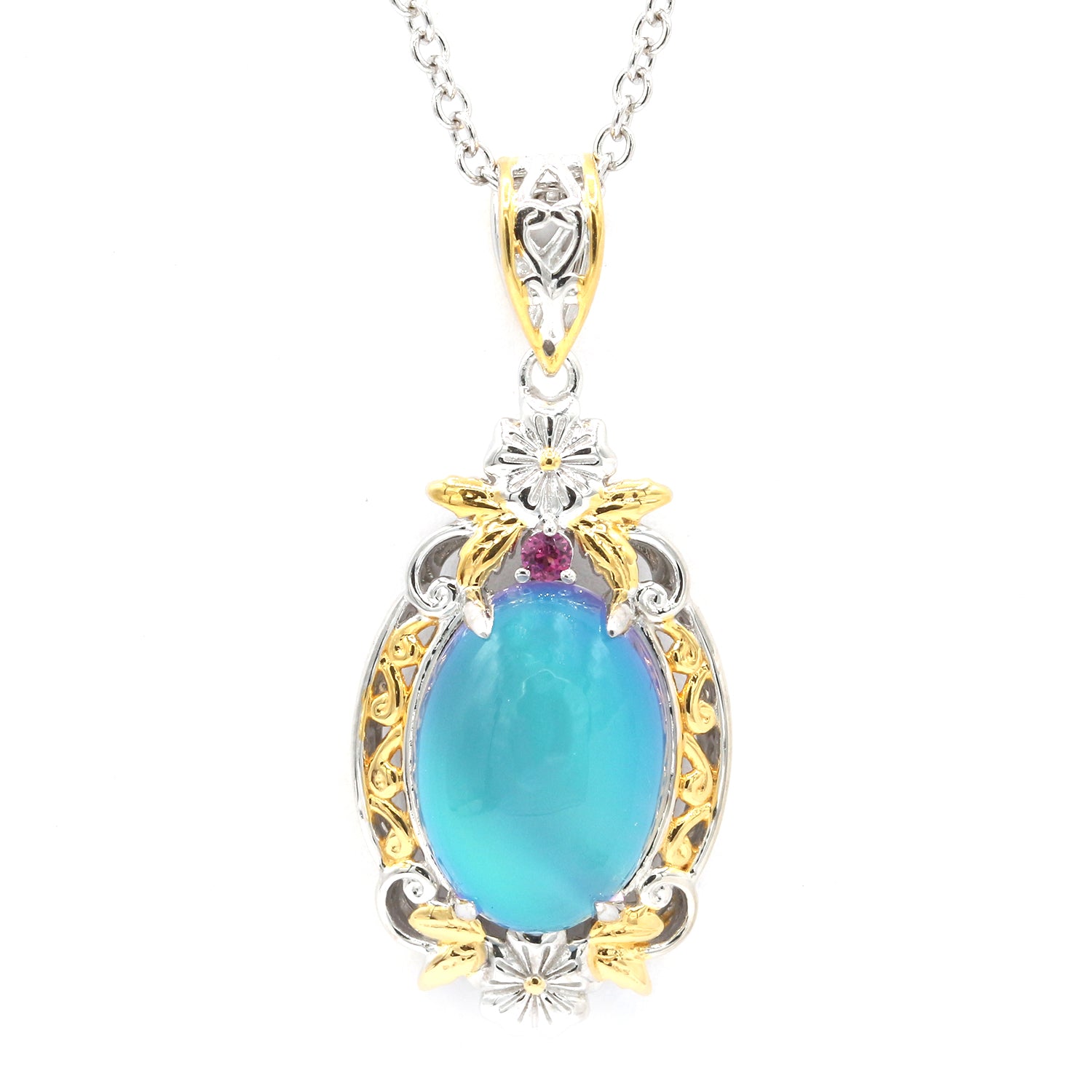 Gems en Vogue Teal Moonstone & Rhodolite Garnet Pendant