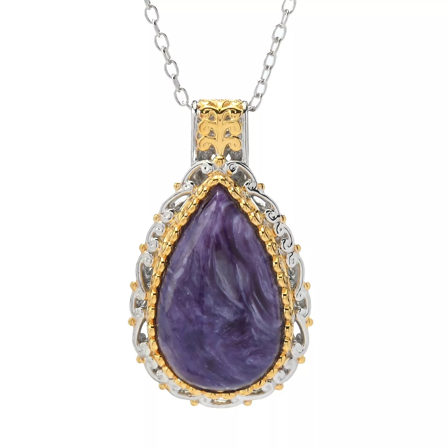 Gems en Vogue 24K Palladium Silver Pear Shape Charoite Pendant