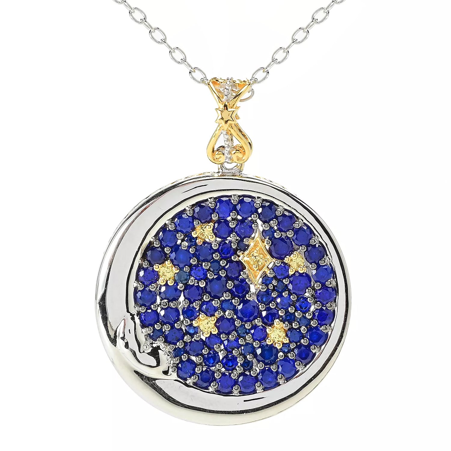 Gems en Vogue 3.85ctw Cobalt Blue Spinel & Yellow Sapphire Moon & Star Pendant