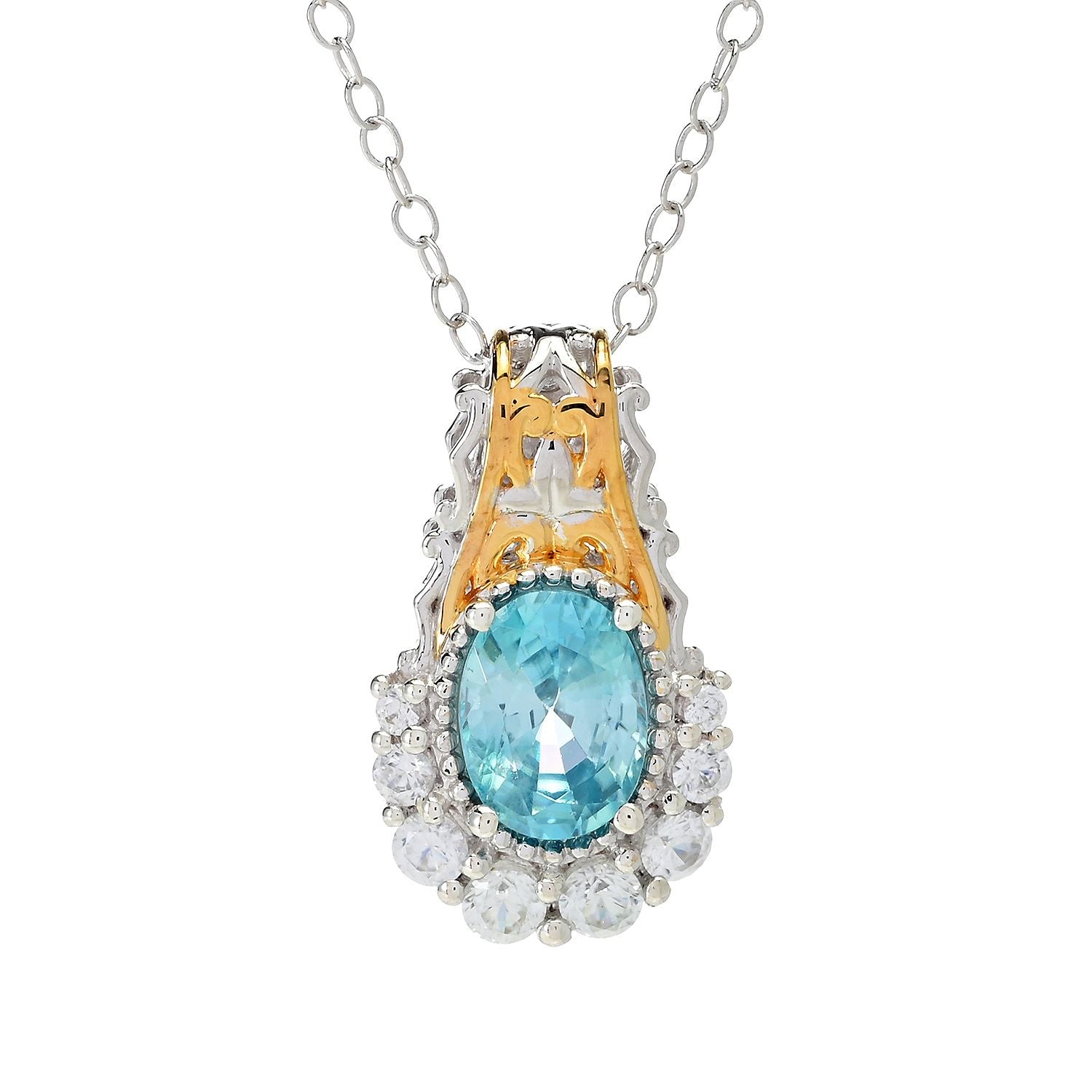 Gems en Vogue 2.57ctw Blue Zircon & White Zircon Pendant