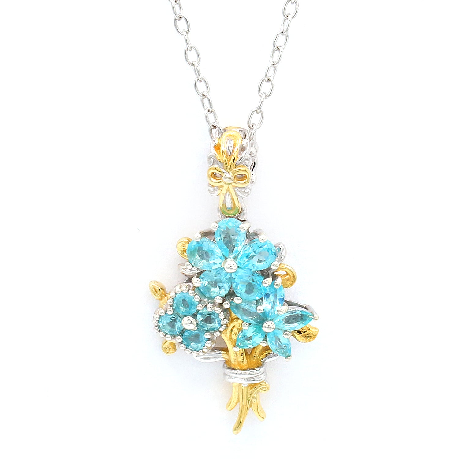 Gems en Vogue 1.72ctw Paraiba Apatite Flower & Leaves Pendant