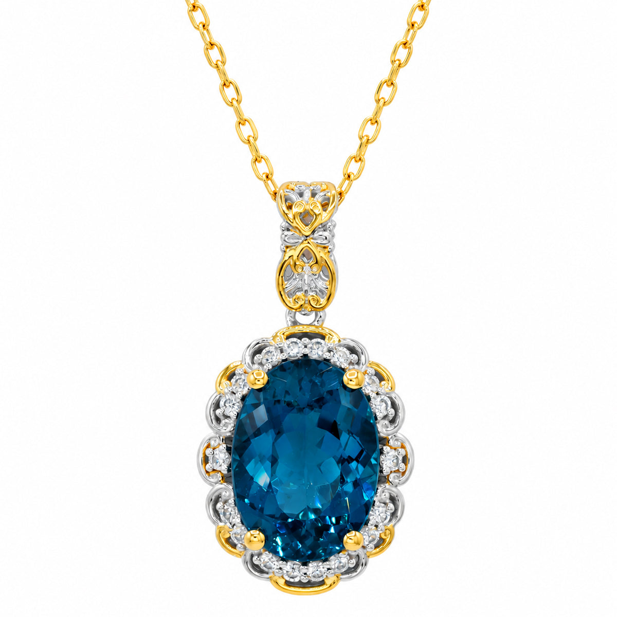 Gems en Vogue One-of-a-Kind 24K Palladium Silver 7.76ctw London Blue Topaz & White Zircon Halo Pendant