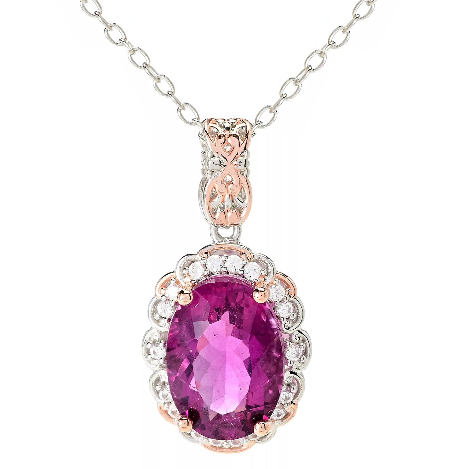 Gems en Vogue 7.33ctw Fuchsia Pink Fluorite & White Zircon Pendant