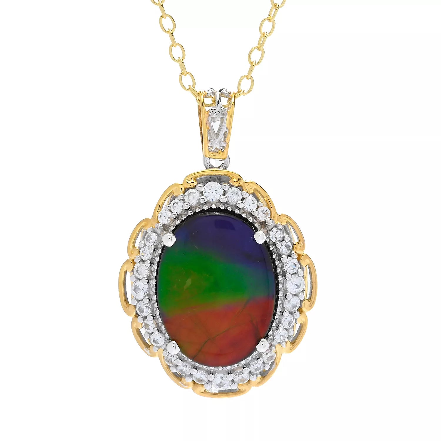 Gems en Vogue Oval Ammolite & White Zircon Pendant