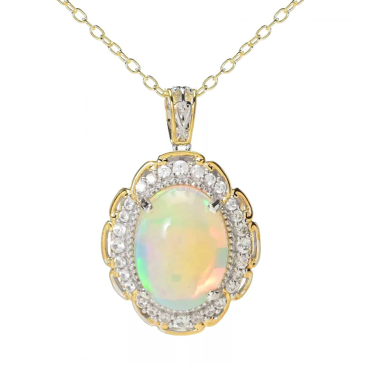 Gems en Vogue Ethiopian Opal & White Zircon Pendant