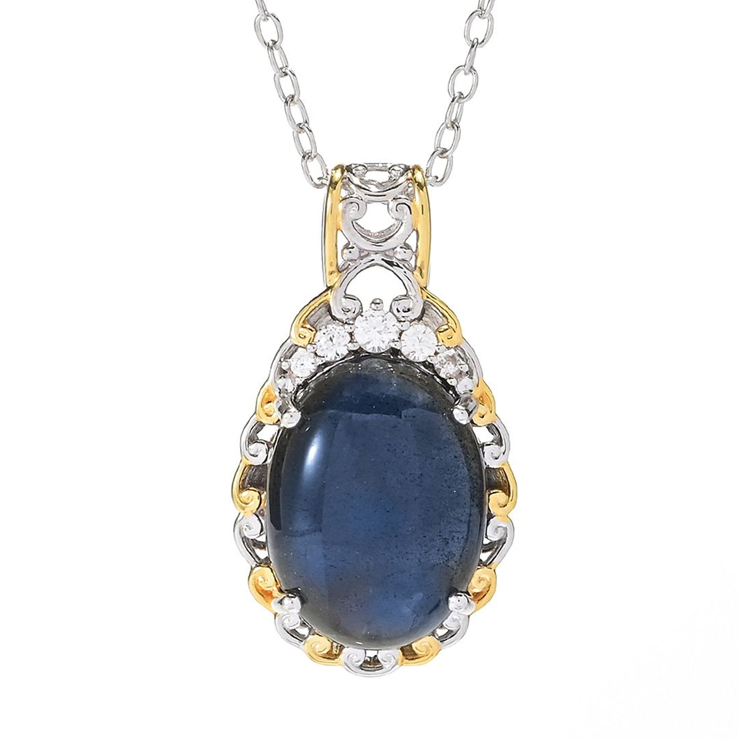 Gems en Vogue Blue Labradorite & White Zircon Pendant