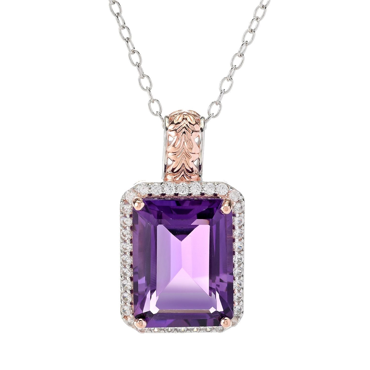 Gems en Vogue 11.73ctw African Amethyst & White Zircon Pendant