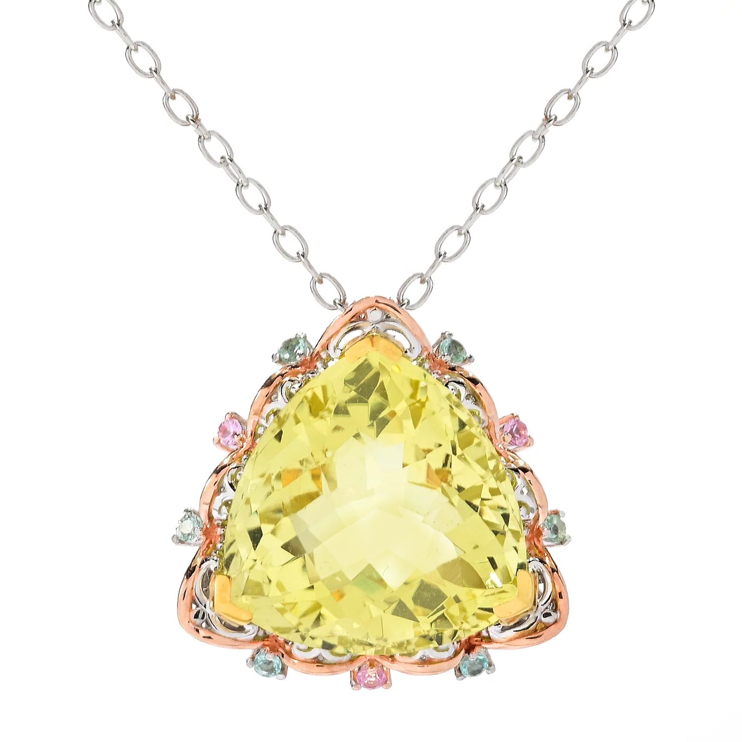 Gems en Vogue 14.41ctw Ouro Verde, Pink Sapphire & Apatite Pendant