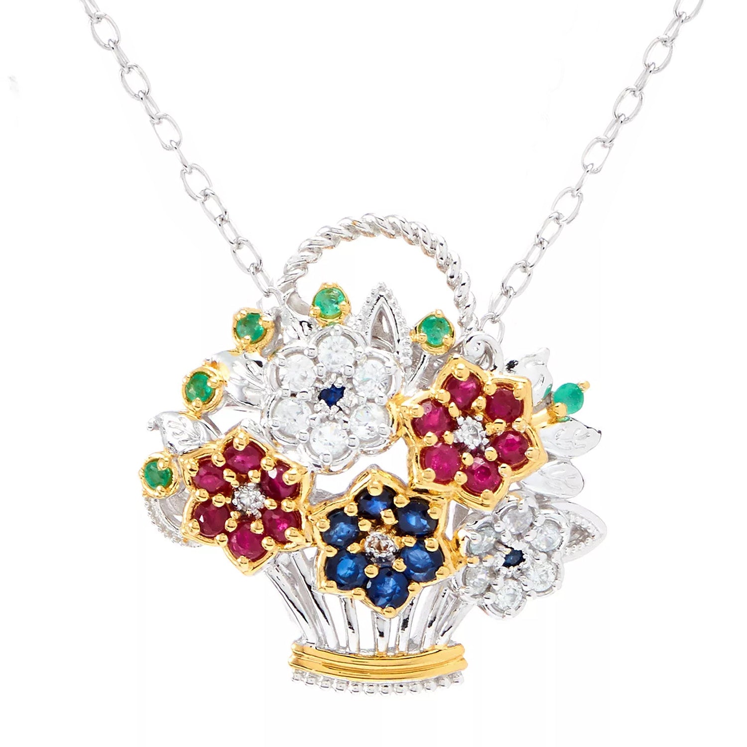 Gems en Vogue Royal Jewels 1.59ctw Multi Gemstones "Flower Basket" Brooch/Pendant