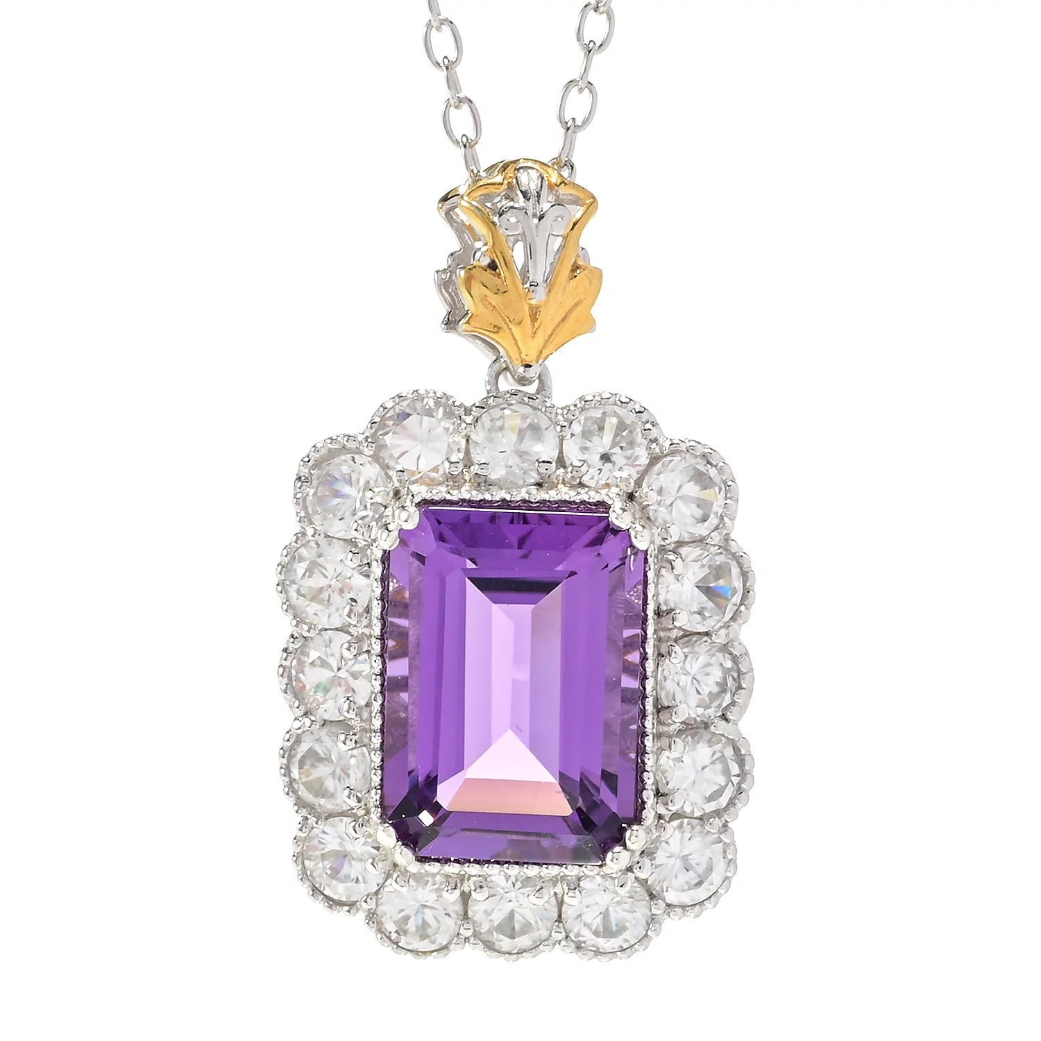 Gems en Vogue Royal Jewels 11.30ctw Amethyst & White Zircon "Royal Purple" Pendant