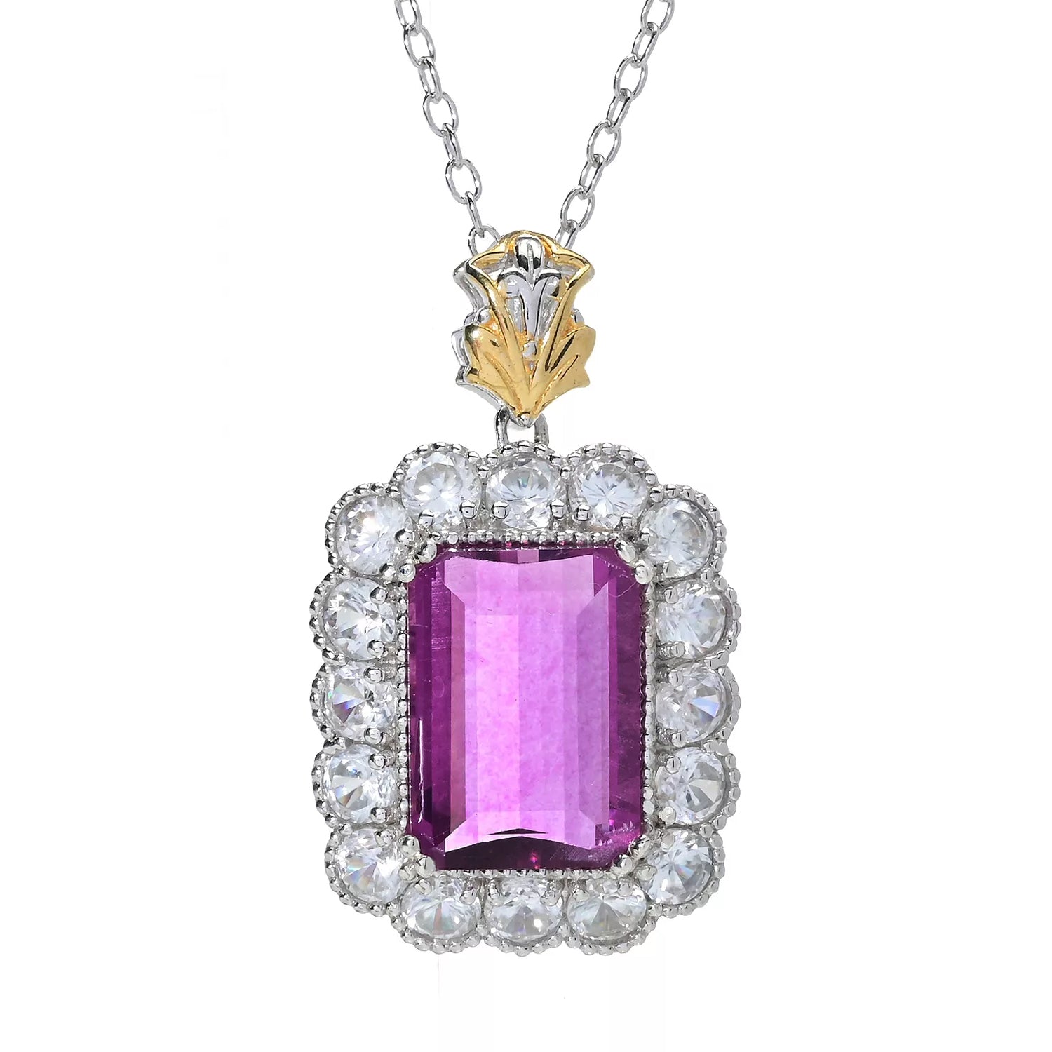 Gems en Vogue 13.81ctw Fuchsia Pink Fluorite & White Zircon Halo Pendant