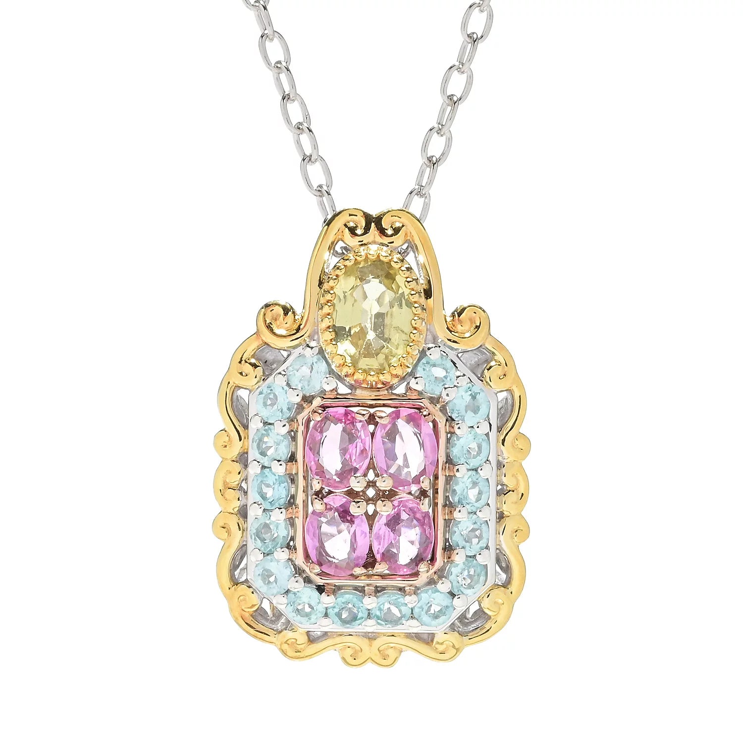 Gems en Vogue 1.62ctw Champagne Sapphire, Pink Sapphire & Paraiba Apatite Pendant