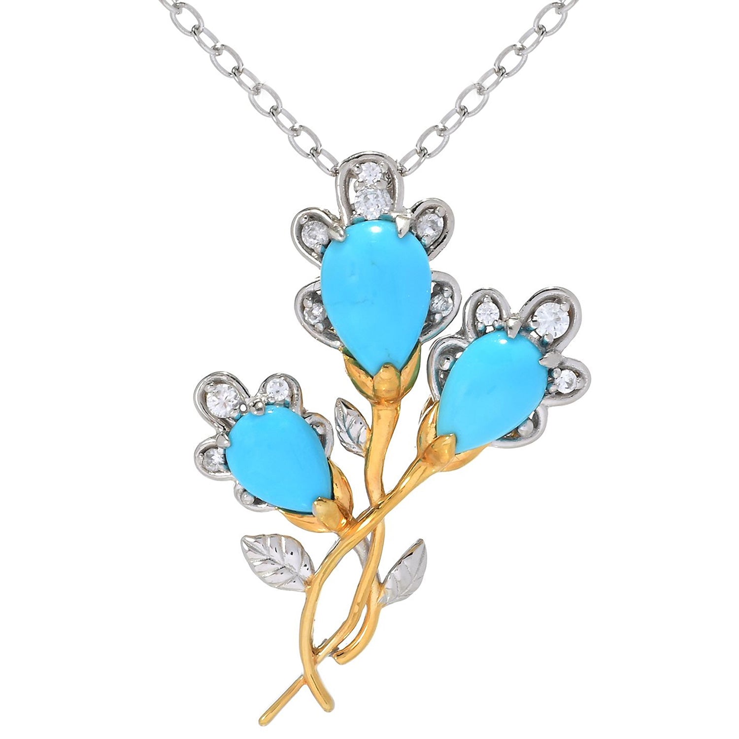 Gems en Vogue Sleeping Beauty Turquoise & White Zircon Flower Pendant