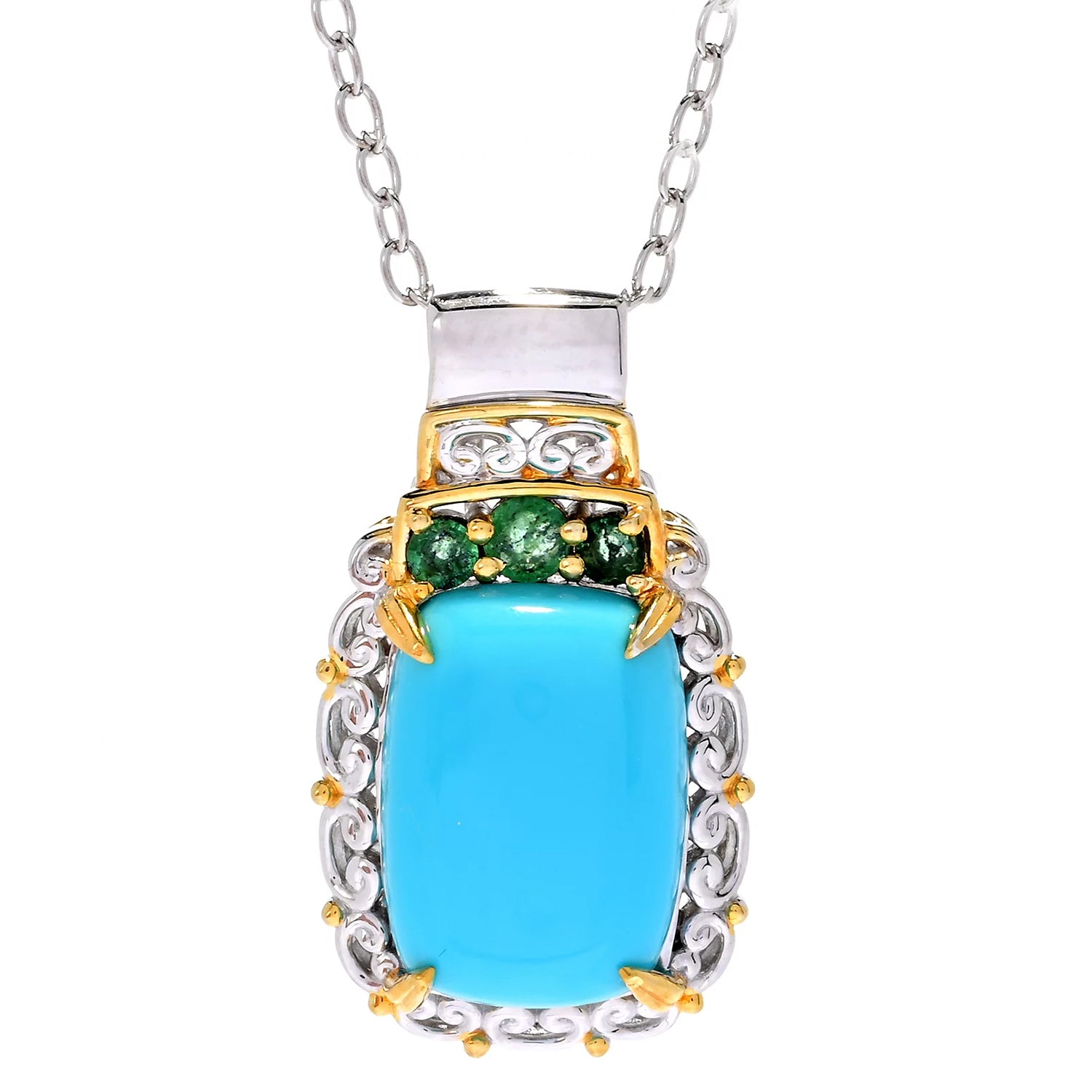 Gems en Vogue Sleeping Beauty Turquoise & Grizzly Emerald Pendant