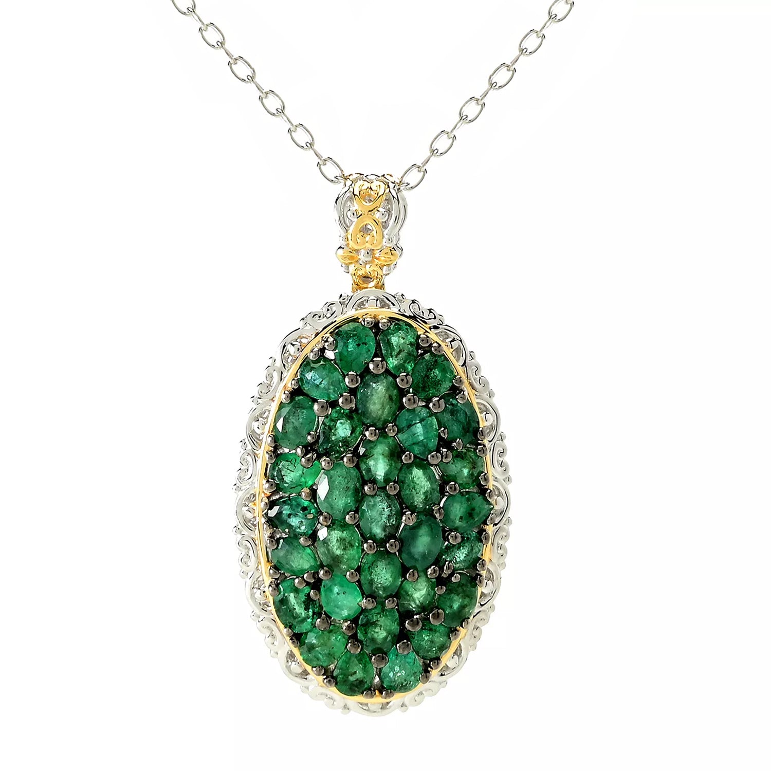 Gems en Vogue 4.39ctw Grizzly Emerald Cluster Pendant