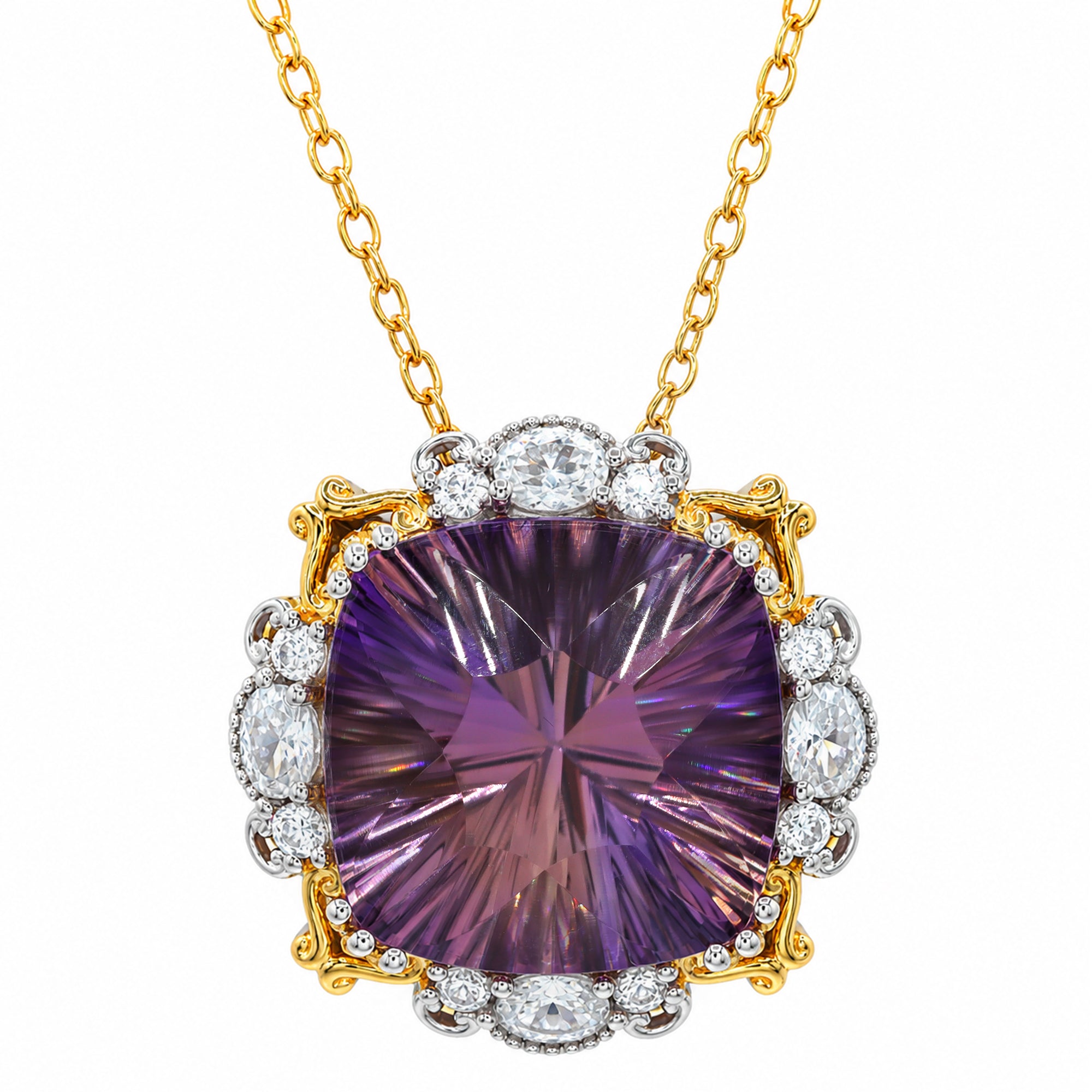 Gems en Vogue One-of-a-Kind 24K Palladium Silver 15.94ctw Special Cut Ametrine & White Zircon Pendant