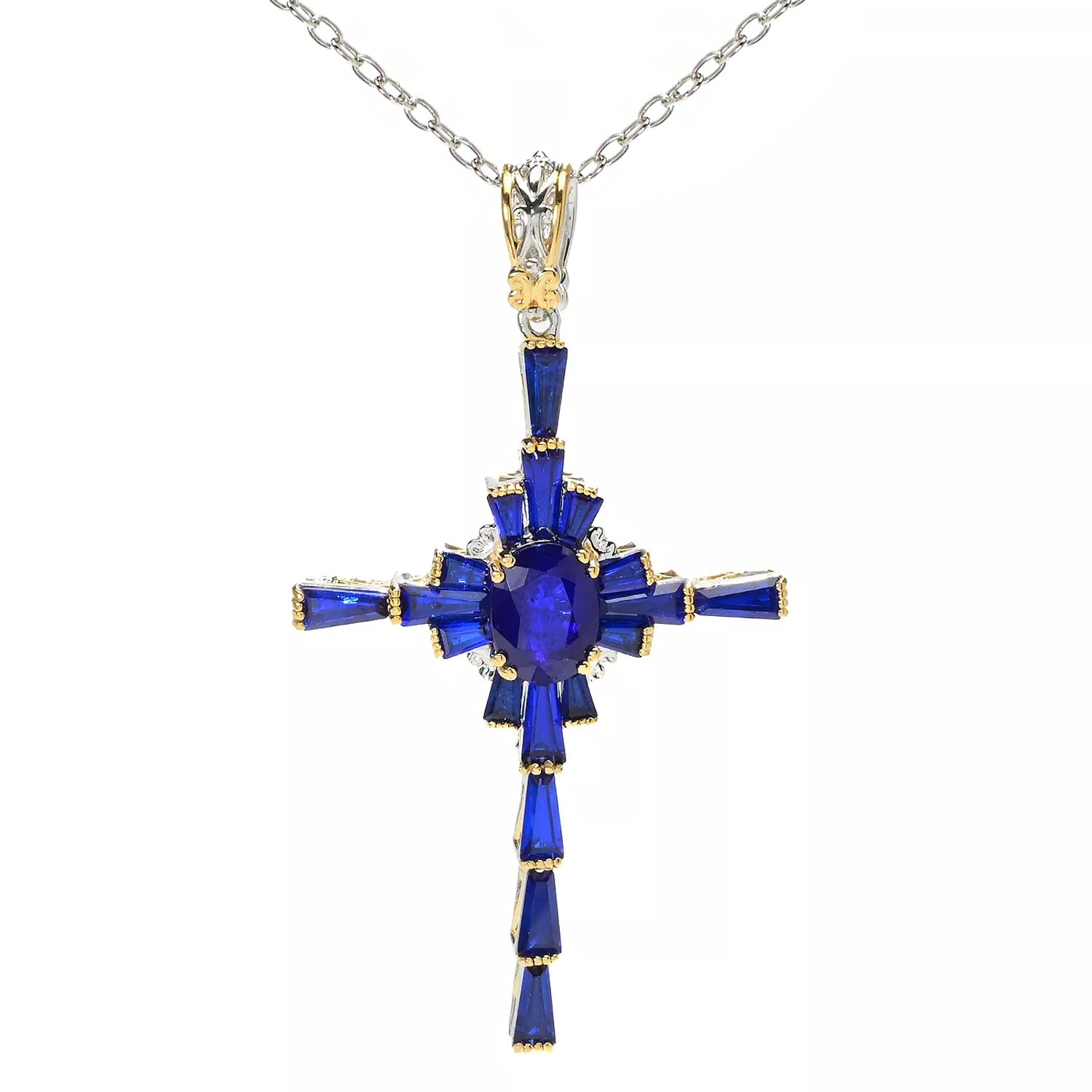 Gems en Vogue 3.82ctw Cobalt Blue Spinel Cross Pendant