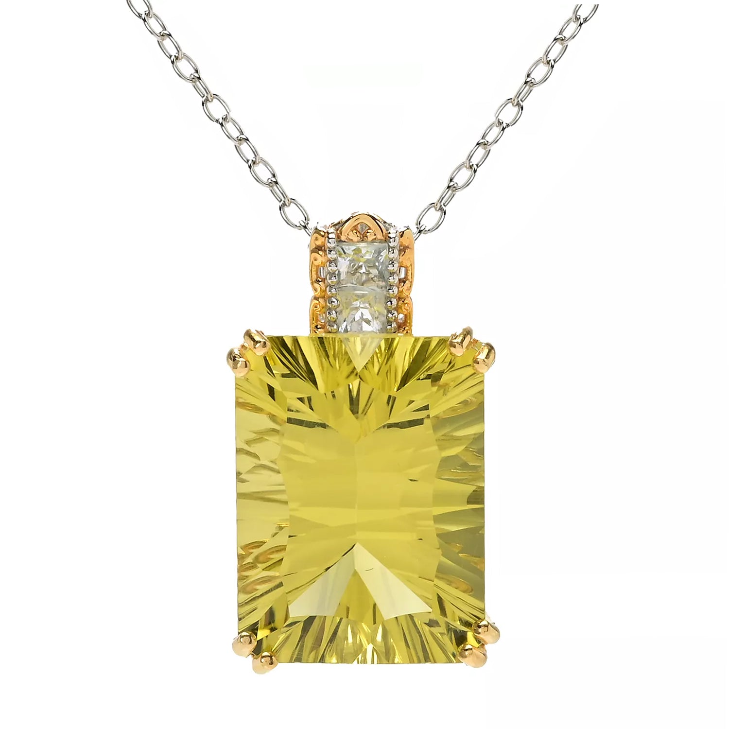Gems en Vogue 23.80ctw Millennium Cut Ouro Verde & White Topaz Honker Pendant