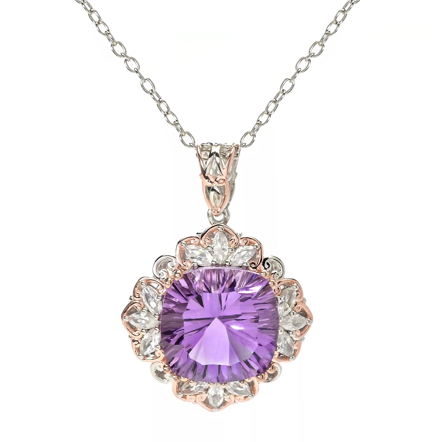 Gems en Vogue 10.96ctw Millennium Cut Pink Amethyst & White Zircon Pendant