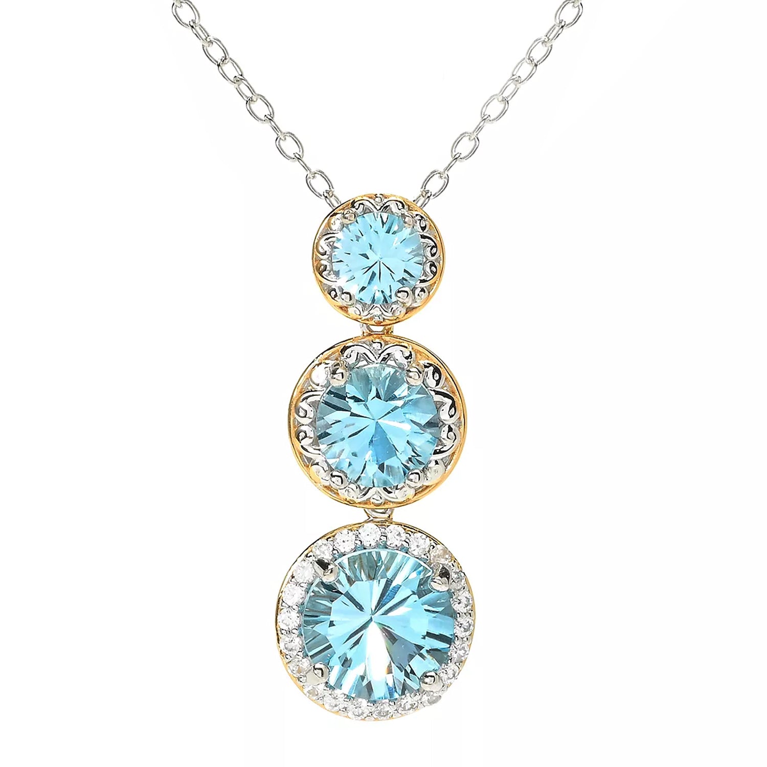 Gems en Vogue 8.23ctw Millennium Cut Dark Sky Blue Topaz & White Zircon Pendant