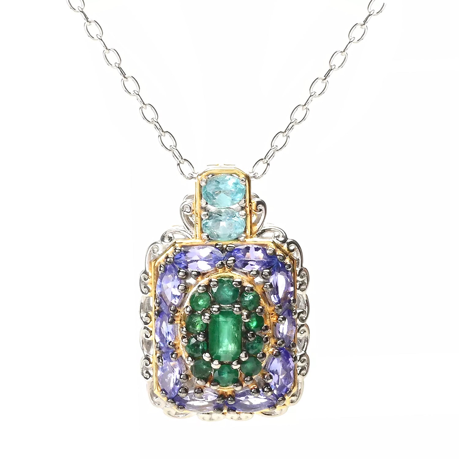 Gems en Vogue 3.28ctw Grizzly Emerald, Tanzanite & Paraiba Apatite Pendant